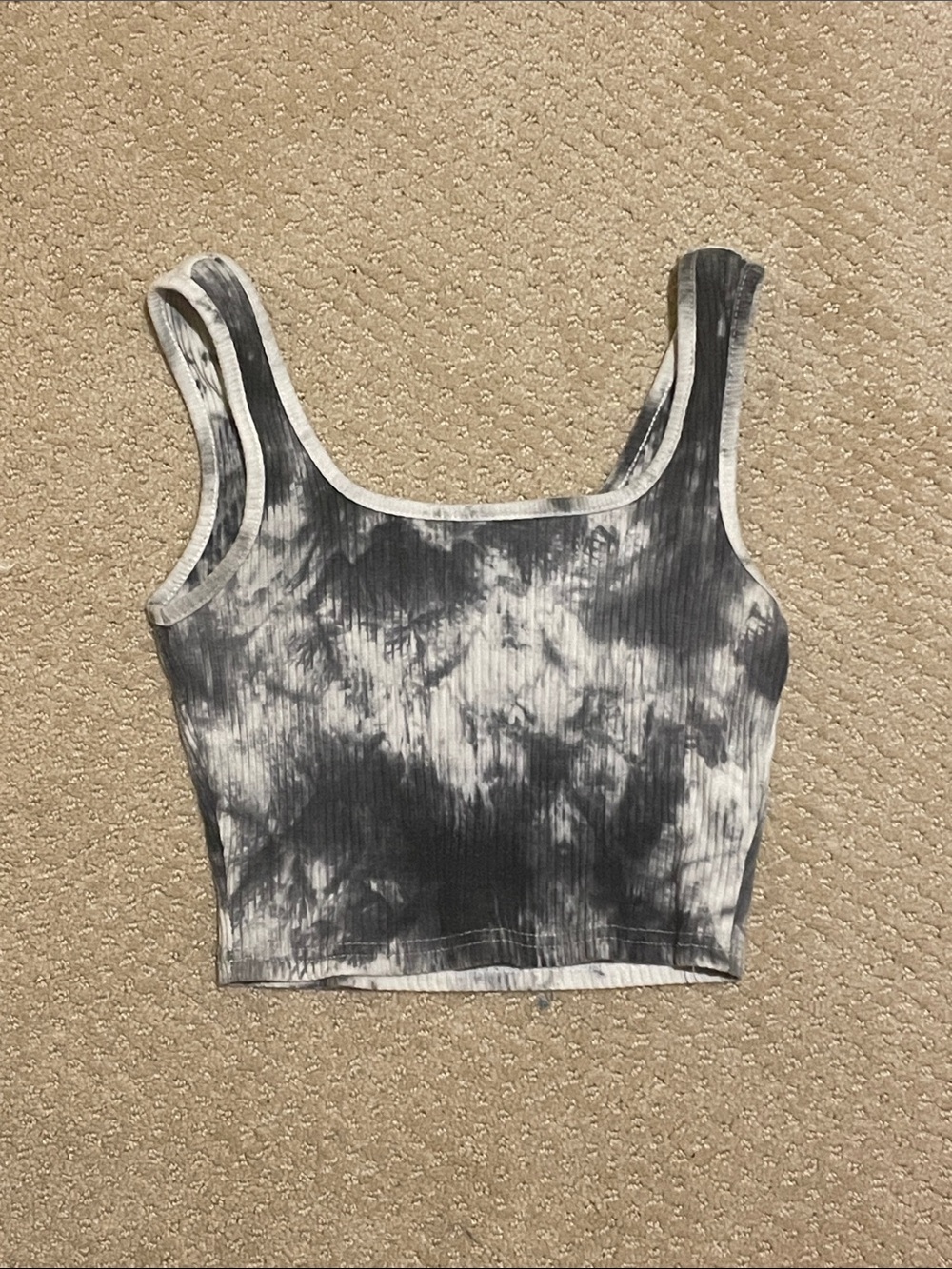 ZARA Tie-Dye Ribbed Crop Tank Top - Black & White